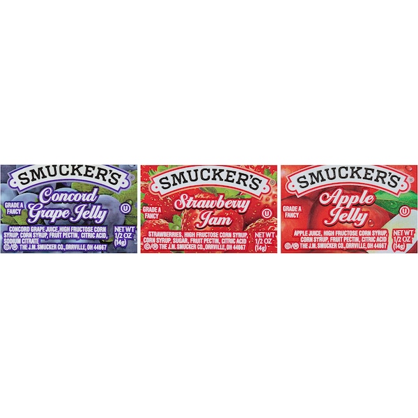 Smuckers Smucker's Assortment No 8 Strawberry/Apple/Grape .5 oz., PK200 - 5150001696