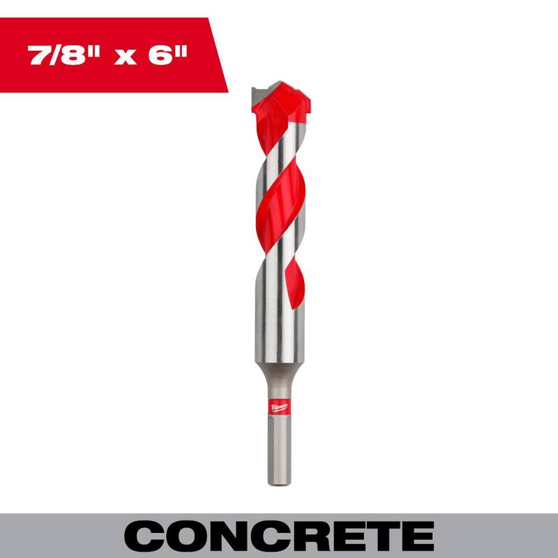 Broca de martillo de carburo de 7/8 pulgadas x 4 pulgadas x 6 pulgadas de Milwaukee para Concreto, Piedra y Perforación de Albañilería - 48-20-9047
