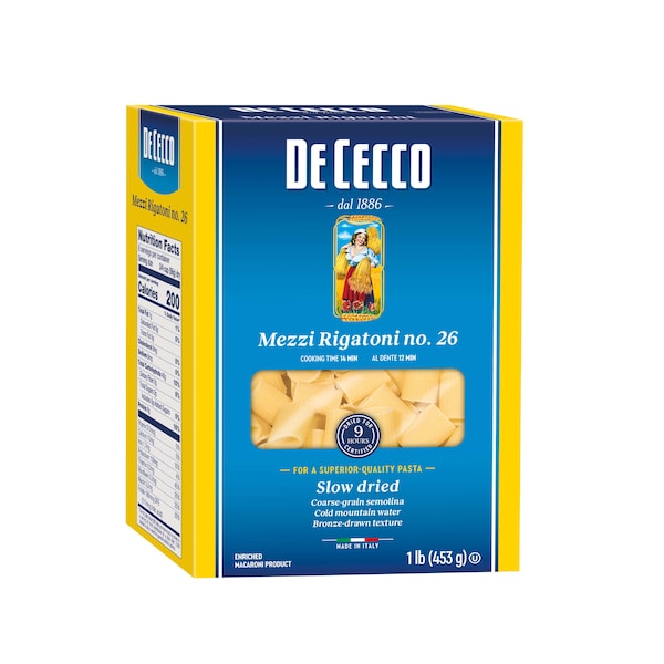De Cecco De Cecco No.26 Mezzi Rigatoni 1lbs Box, PK12 - VSS0026