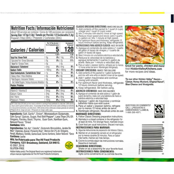 Hidden Valley Garden Italian Dressing And Marinade Seasoning Mix 8 oz., PK18 - 21008