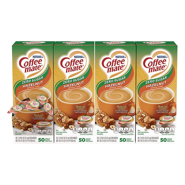 Coffee Mate Liquid Coffee Creamer, Zero Sugar Hazelnut, 0.38 oz Mini Cups, PK200 - 12434680