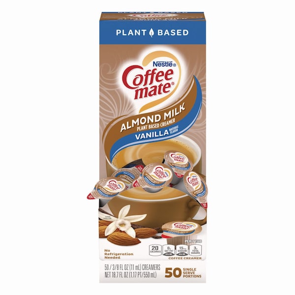 Coffee Mate Plant-Based Almond Milk Non-Dairy Liquid Creamer Singles, Natural Vanilla, 0.38 oz Tubs, 50PK - 12461537