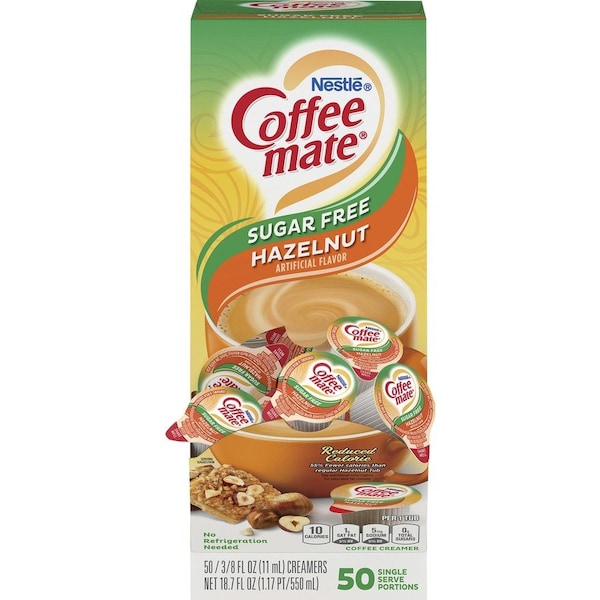Coffee Mate Coffee Creamer, Sugar-Free, Hazelnut, 0.375 fl oz, White PK - NES98468