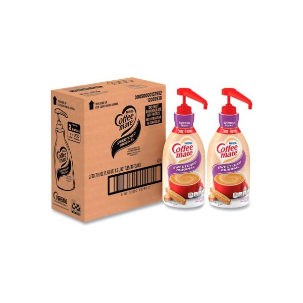Nestle Coffee mate Liquid Coffee Creamer, Sweetened Original, 1.5 Liter Pump Bottle, 2/Carton - NES13799CT