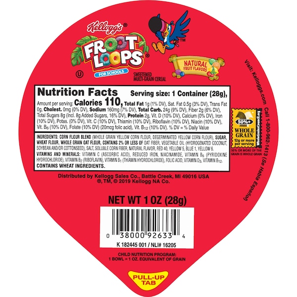Kelloggs Kellogg's Reduced Sugar Froot Loops Cereal 1 oz. Bowl, PK96 - 3800078788