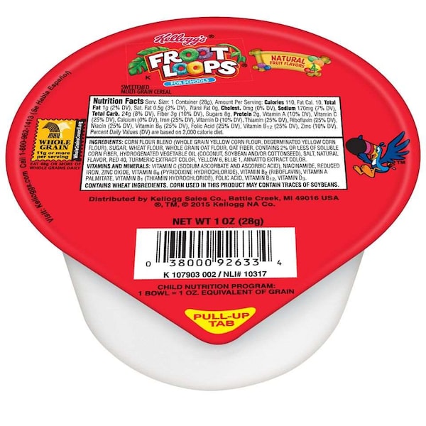 Kelloggs Kellogg's Reduced Sugar Froot Loops Cereal 1 oz. Bowl, PK96 - 3800078788