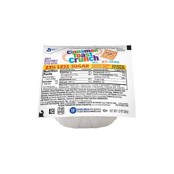 Cinnamon Toast Crunch 25% Less Sugar Whole Wheat Rice Cereal With Cinnamon Bowlpak 1oz., PK96 - 16000-29444