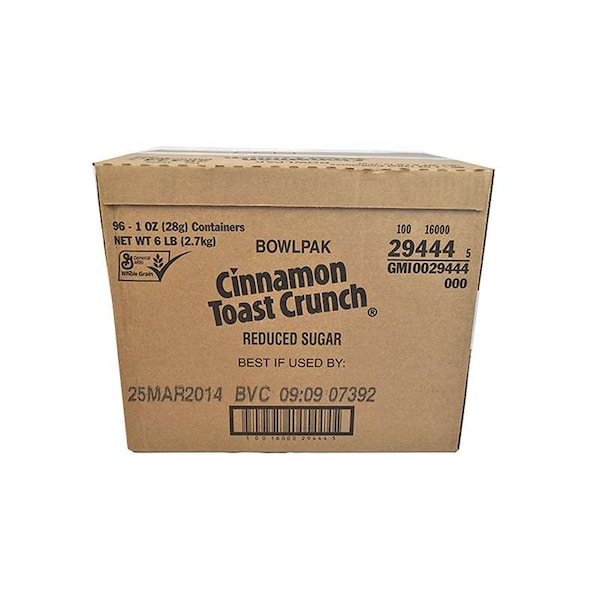 Cinnamon Toast Crunch 25% Less Sugar Whole Wheat Rice Cereal With Cinnamon Bowlpak 1oz., PK96 - 16000-29444