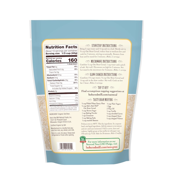 Bobs Red Mill Natural Foods Bob's Red Mill Organic Oat Bran 18 oz. Bag, PK4 - 6051S184