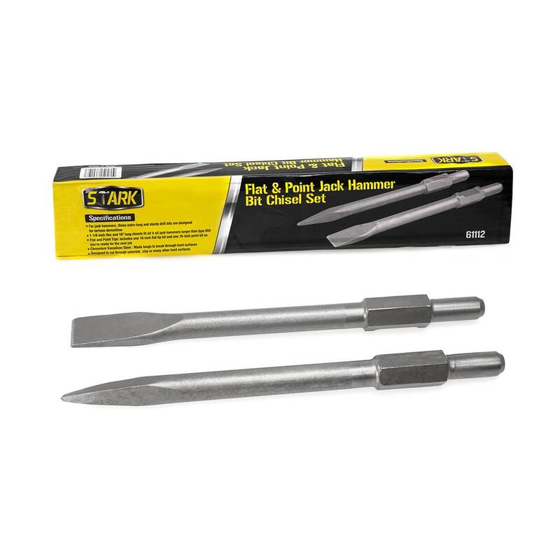 STARK USA 16 pulgadas Cincel plano y de punta y 1-1/8 pulgadas vástago hexagonal de acero para martillo demoledor eléctrico Jack Hammer (2 piezas) - 61112-H1