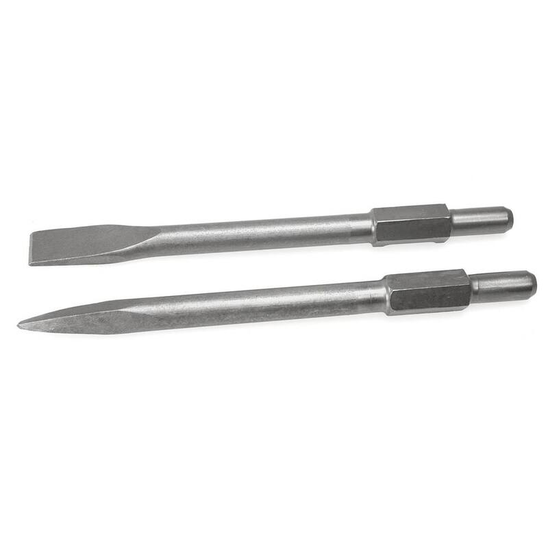 STARK USA 16 pulgadas Cincel plano y de punta y 1-1/8 pulgadas vástago hexagonal de acero para martillo demoledor eléctrico Jack Hammer (2 piezas) - 61112-H1