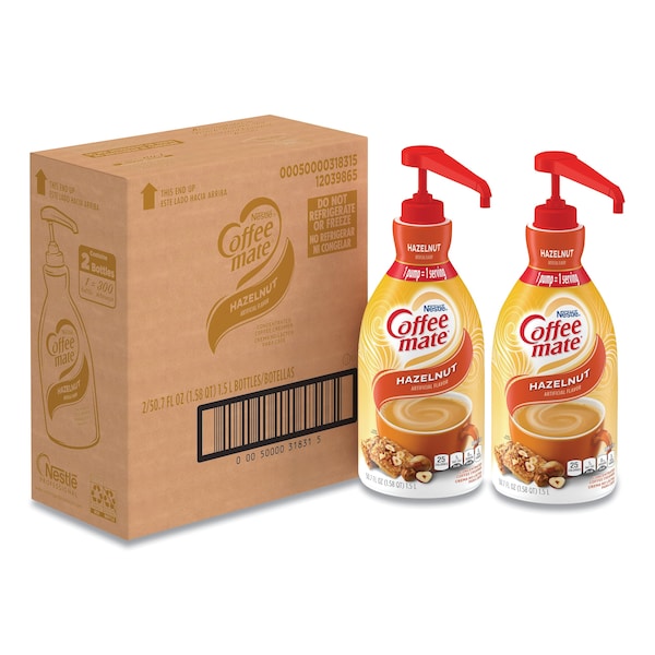 Coffee Mate Liquid Coffee Creamer, Hazelnut, 1.5 L Pump Bottle, PK2 - 31831