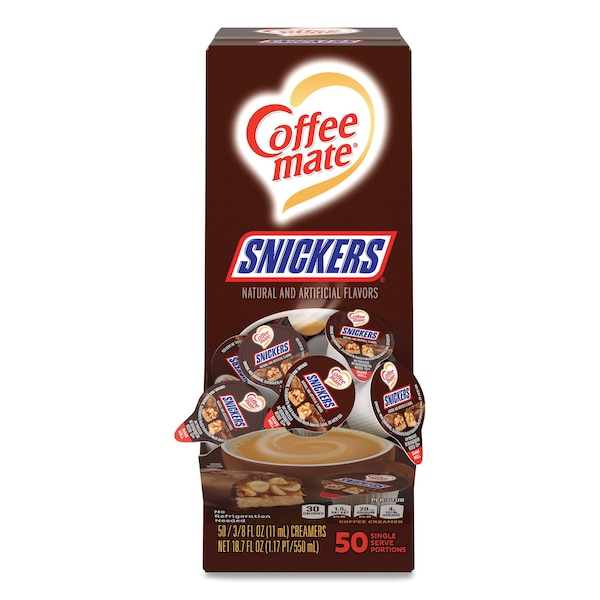Coffee Mate Liquid Coffee Creamer, Snickers, 0.38 oz Mini Cups, PK50 PK - 61425
