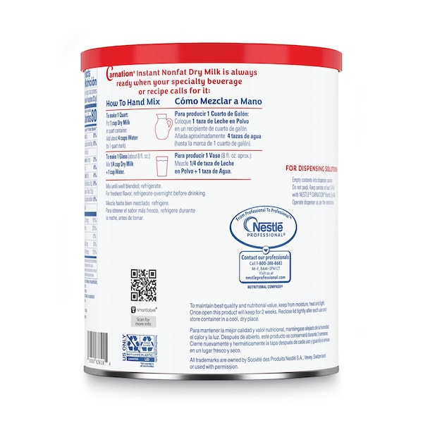 Carnation Instant Nonfat Dry Milk, Unsweetened, 22.75 oz Canister, PK4 - 12428935