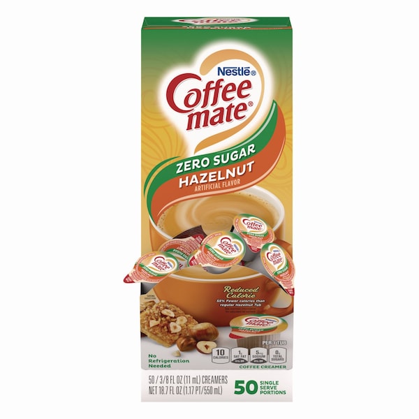 Coffee Mate Liquid Coffee Creamer, Sugar-Free Hazelnut, 0.38 oz Mini Cups, PK50 - 98468BX