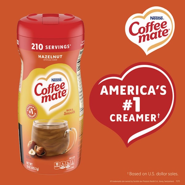 Coffee Mate Hazelnut Creamer Powder, 15 oz Canister - 00050000494002