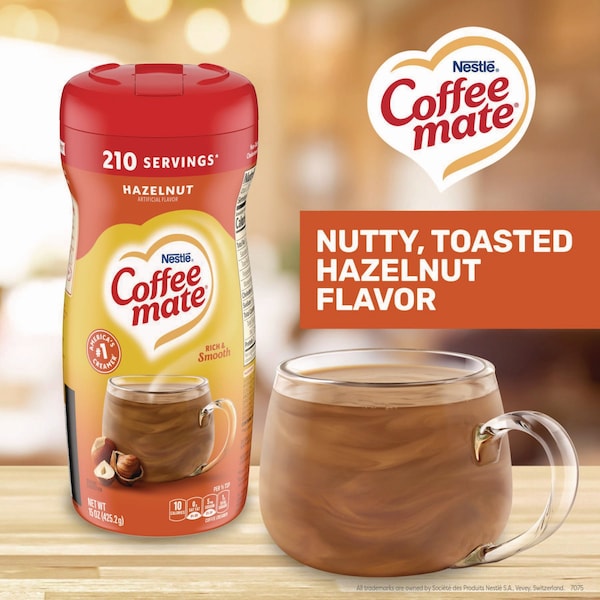 Coffee Mate Hazelnut Creamer Powder, 15 oz Canister - 00050000494002