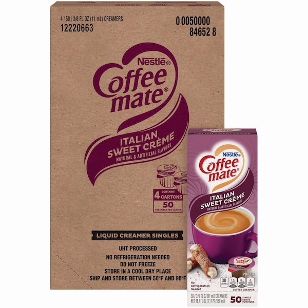 Coffee Mate Liquid Coffee Creamer, Italian Sweet Cream, 0.38 oz Mini Cups, PK200 - 5000084652