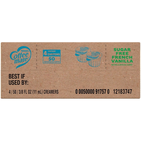 Coffee Mate Sugar Free French Vanilla Single Serve Liquid Creamer .375 oz., PK200 - 00050000917570