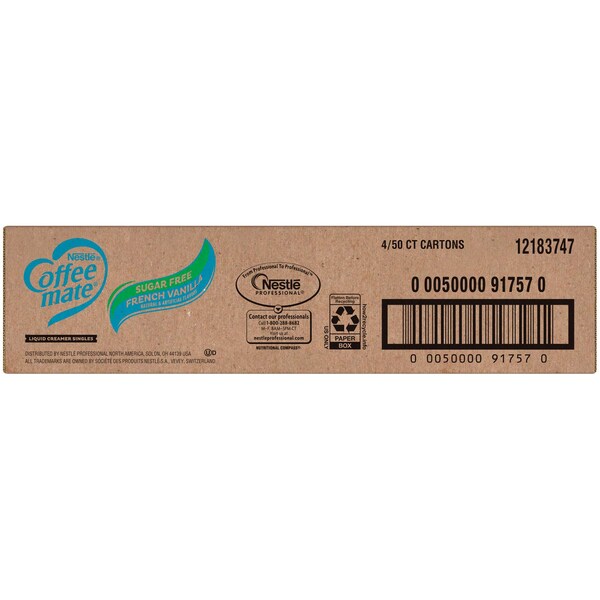 Coffee Mate Sugar Free French Vanilla Single Serve Liquid Creamer .375 oz., PK200 - 00050000917570