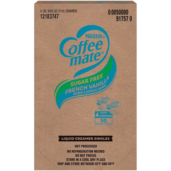 Coffee Mate Sugar Free French Vanilla Single Serve Liquid Creamer .375 oz., PK200 - 00050000917570