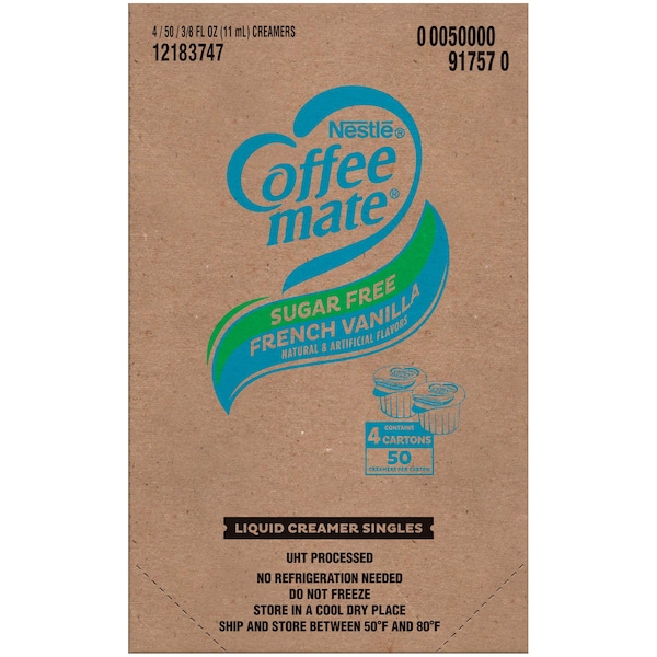 Coffee Mate Sugar Free French Vanilla Single Serve Liquid Creamer .375 oz., PK200 - 00050000917570