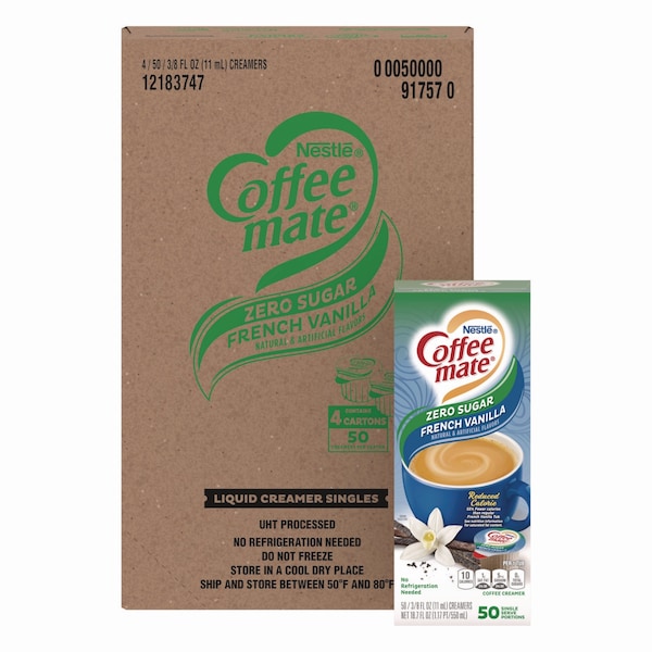 Coffee Mate Liquid Coffee Creamer, Sugar Free French Vanilla, 0.38 oz Mini Cups, 200PK - 12183747