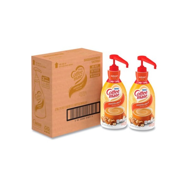 Nestle Coffee mate Liquid Coffee Creamer, Hazelnut, 1.5 Liter Pump Bottle, 2/Carton - 31831