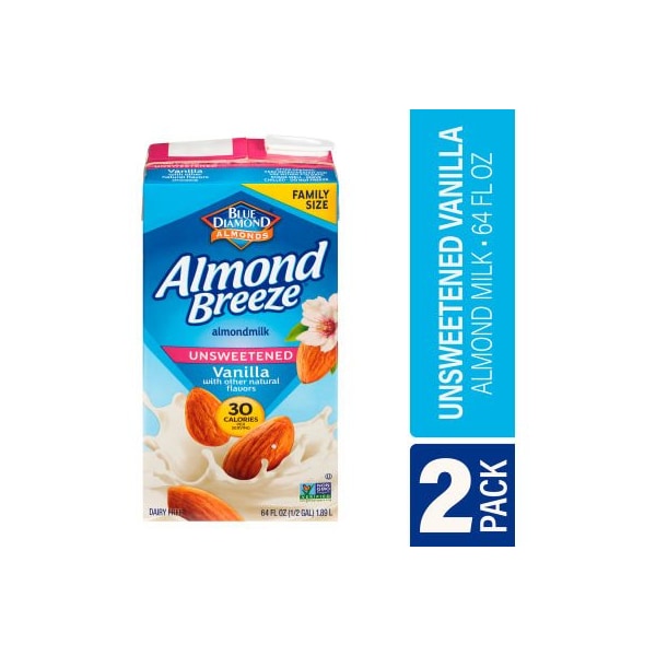 Green Rabbit Holdings BLUE DIAMOND Almond Breeze Unsweetened Vanilla Almondmilk, 64 fl oz, 2 Pack - 30700081