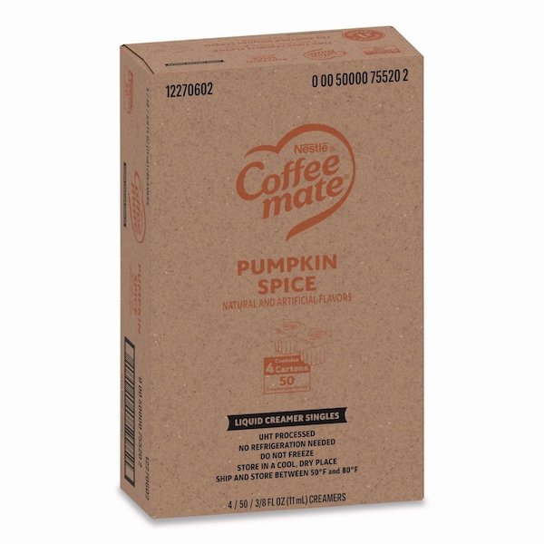 Coffee Mate Liquid Coffee Creamer, Pumpkin Spice, 0.38 oz Mini Cups, 200PK - 12270602