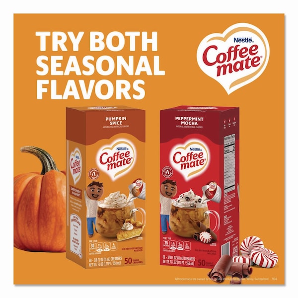 Coffee Mate Liquid Coffee Creamer, Pumpkin Spice, 0.38 oz Mini Cups, 200PK - 12270602