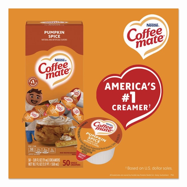 Coffee Mate Liquid Coffee Creamer, Pumpkin Spice, 0.38 oz Mini Cups, 200PK - 12270602