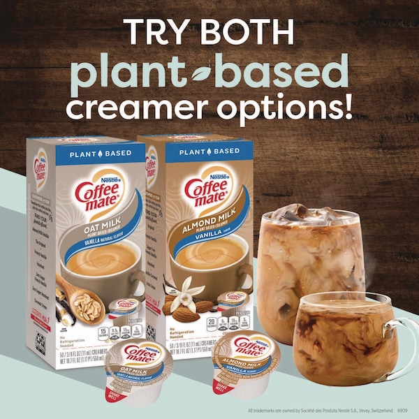 Coffee Mate Plant-Based Oat Milk Liquid Creamers, Natural Vanilla, 0.38 oz Mini Cups, 50PK - 12536842