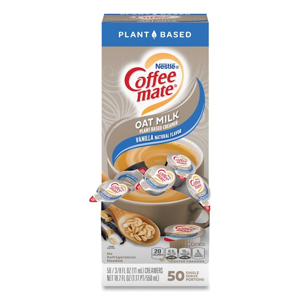 Coffee Mate Plant-Based Oat Milk Liquid Creamers, Natural Vanilla, 0.38 oz Mini Cups, 50PK - 12536842