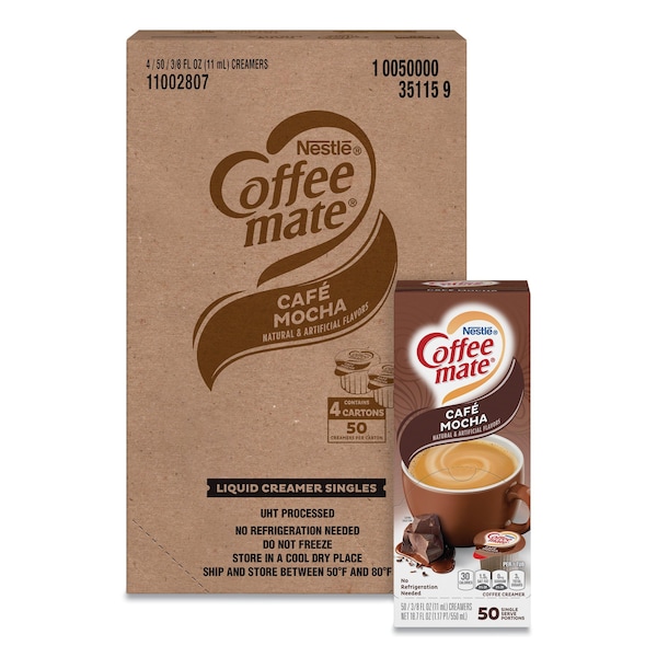 Coffee Mate Liquid Coffee Creamer, Cafe Mocha, 0.38 oz Mini Cups, PK200 - 35115CT