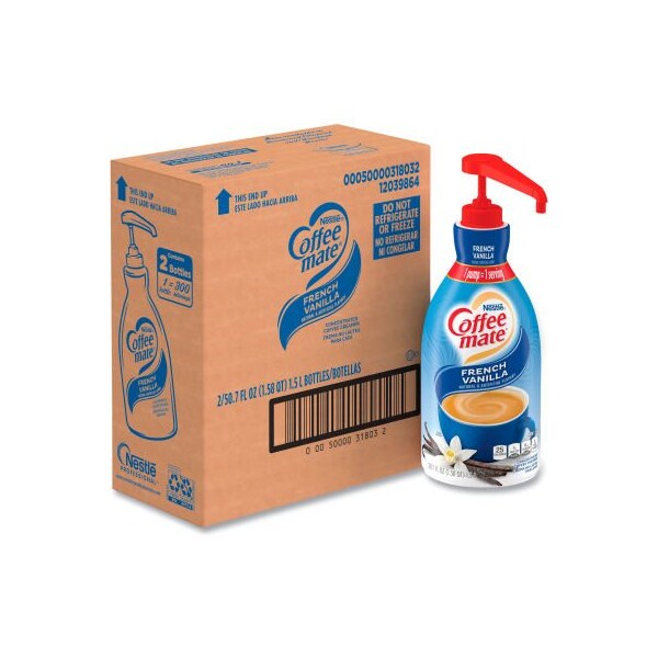 Nestle Coffee mate Liquid Coffee Creamer, French Vanilla, 1.5 Liter Pump Bottle, 2/Carton - 31803