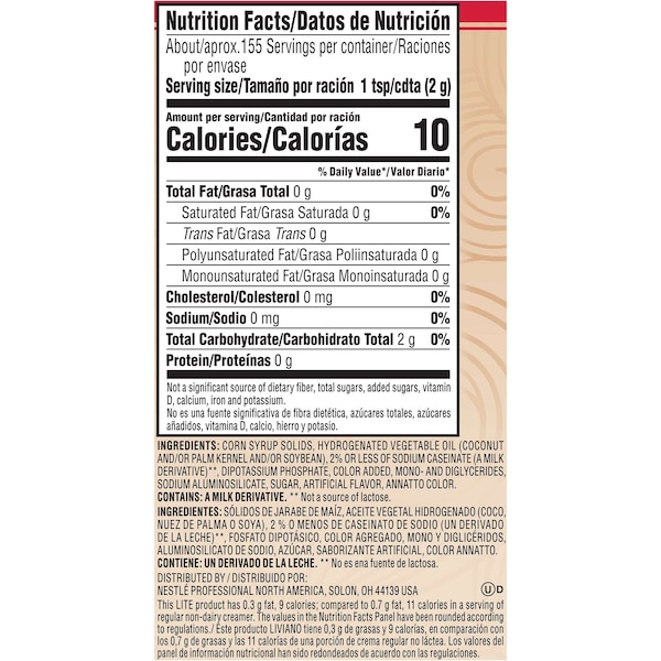 Coffee Mate Gluten Free Lactose Free The Original Lite Powder Creamer 11 oz., PK12 - 00050000741854