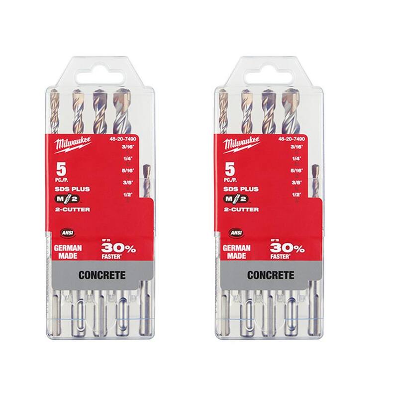 Set de brocas de martillo de carburo Milwaukee de 2 cortadores SDS-PLUS (10 piezas) - 48-20-7490-48-20-7490