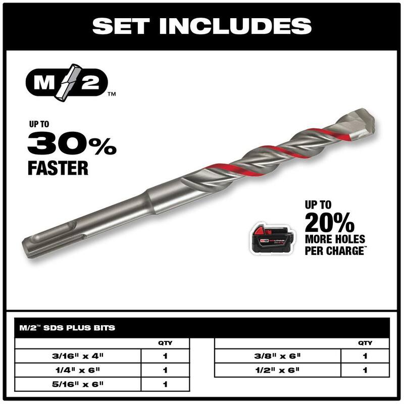 Set de brocas de martillo de carburo Milwaukee de 2 cortadores SDS-PLUS (10 piezas) - 48-20-7490-48-20-7490