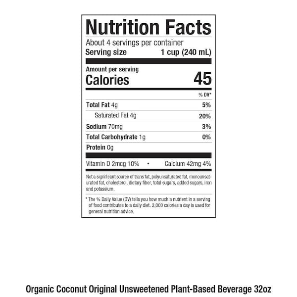 Pacific Foods Organic Original Unsweetened Coconut Milk 32 fl. oz. Carton, PK12 - 06751