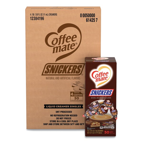Coffee Mate Liquid Coffee Creamer, Snickers, 0.38oz Mini Cups, PK200 - 61425