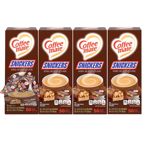 Coffee Mate Liquid Coffee Creamer, Snickers, 0.38oz Mini Cups, PK200 - 61425