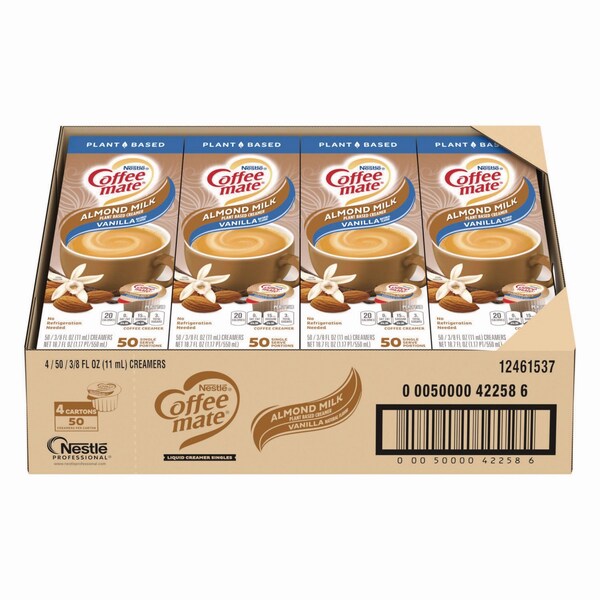 Coffee Mate Plant-Based Almond Milk Non-Dairy Liquid Creamer Singles, Natural Vanilla, 0.38 oz Tubs, 200PK - 12461537
