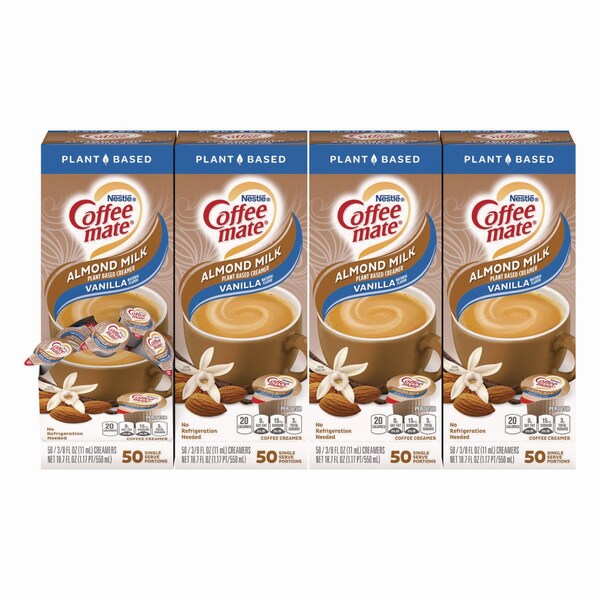 Coffee Mate Plant-Based Almond Milk Non-Dairy Liquid Creamer Singles, Natural Vanilla, 0.38 oz Tubs, 200PK - 12461537