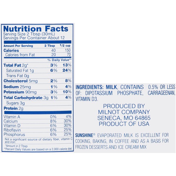 Sunshine Sunshine Evaporated Milk 12 oz. Can, PK24 - 10075300005076