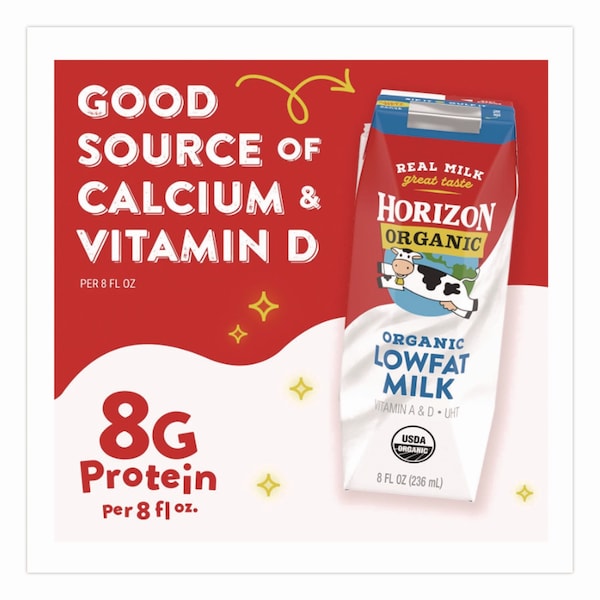 Horizon Organic Low Fat Milk, 1% Plain, 8 oz, 18PK - 061223