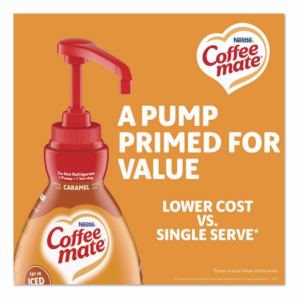 Coffee Mate Liquid Creamer Pump Bottle, Caramel, 50.7 oz Pump Bottle, 2PK - NES73358CT