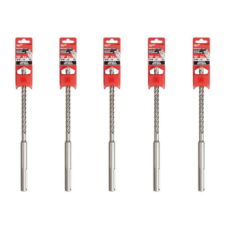 Broca de carburo de 2 cortes SDS-MAX de 3/8 pulg. x 13 pulg. Milwaukee (paquete de 5) - 48-20-8401-5X