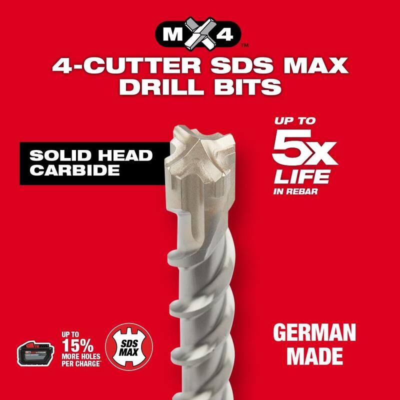 Broca de carburo de 2 cortes SDS-MAX de 3/8 pulg. x 13 pulg. Milwaukee (paquete de 5) - 48-20-8401-5X