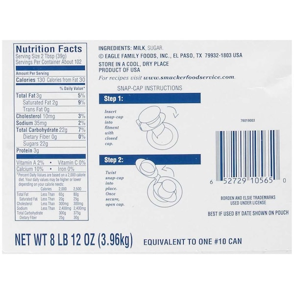 Eagle Group Eagle Kosher Sweetened Condensed Milk Pouch - 140 oz. Pouch, PK3 - 5272910565